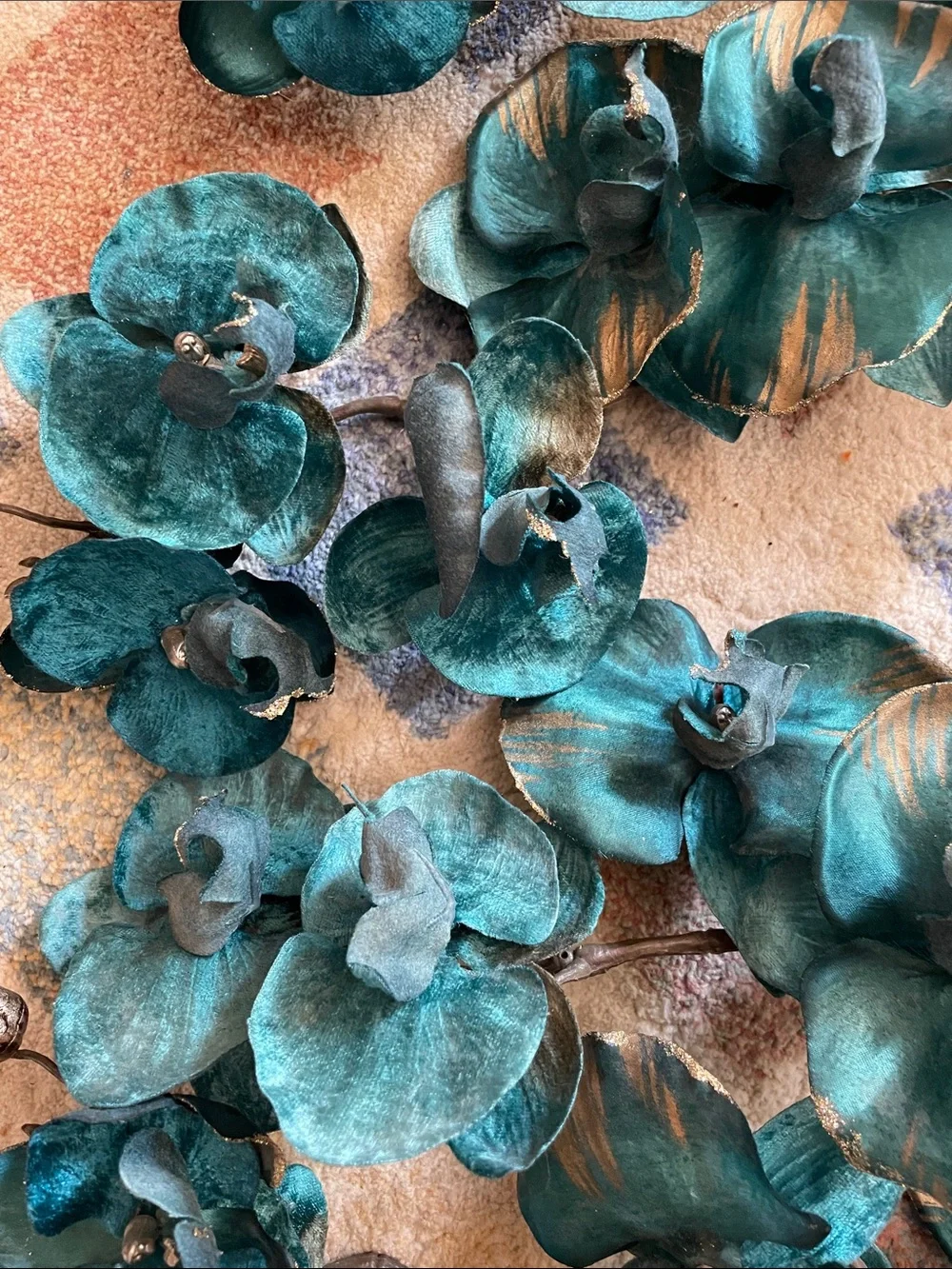 Teal and Gold Orchid Stems (4)- Decorative Home Accent